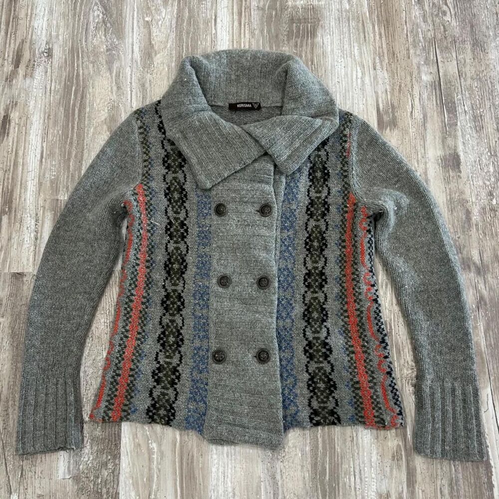 Kerisma Women's gray Nordic Fair Isle knitwear winter wear cardigan button-up